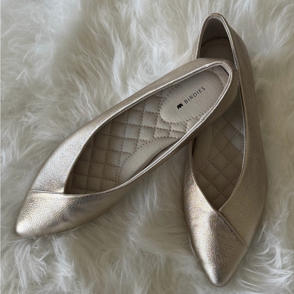 Birdies Metallic Gold Pointed Ballet Flats